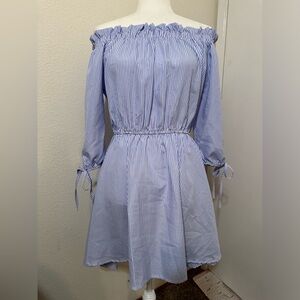 NWT J FOR JUSTIFY Off The Shoulder 3/4 Sleeve Striped Hi/Low Hem Dress